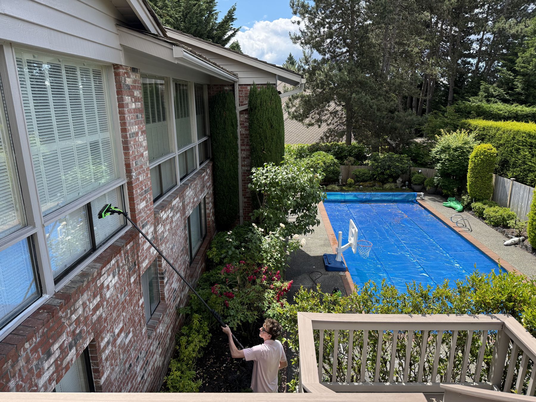 Exterior window washing on a luxury home in Mercer Island